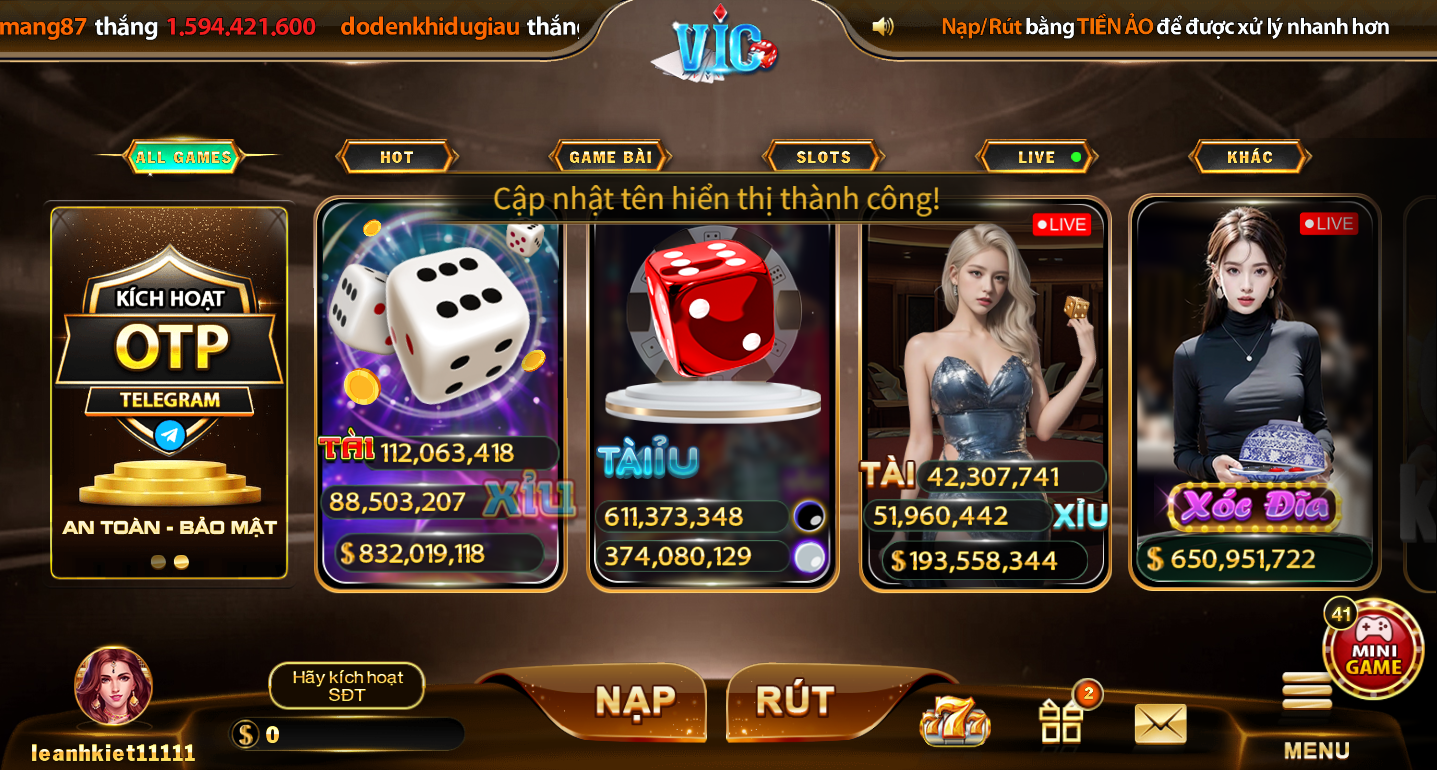 Cổng game bài đổi thưởng Vic Club